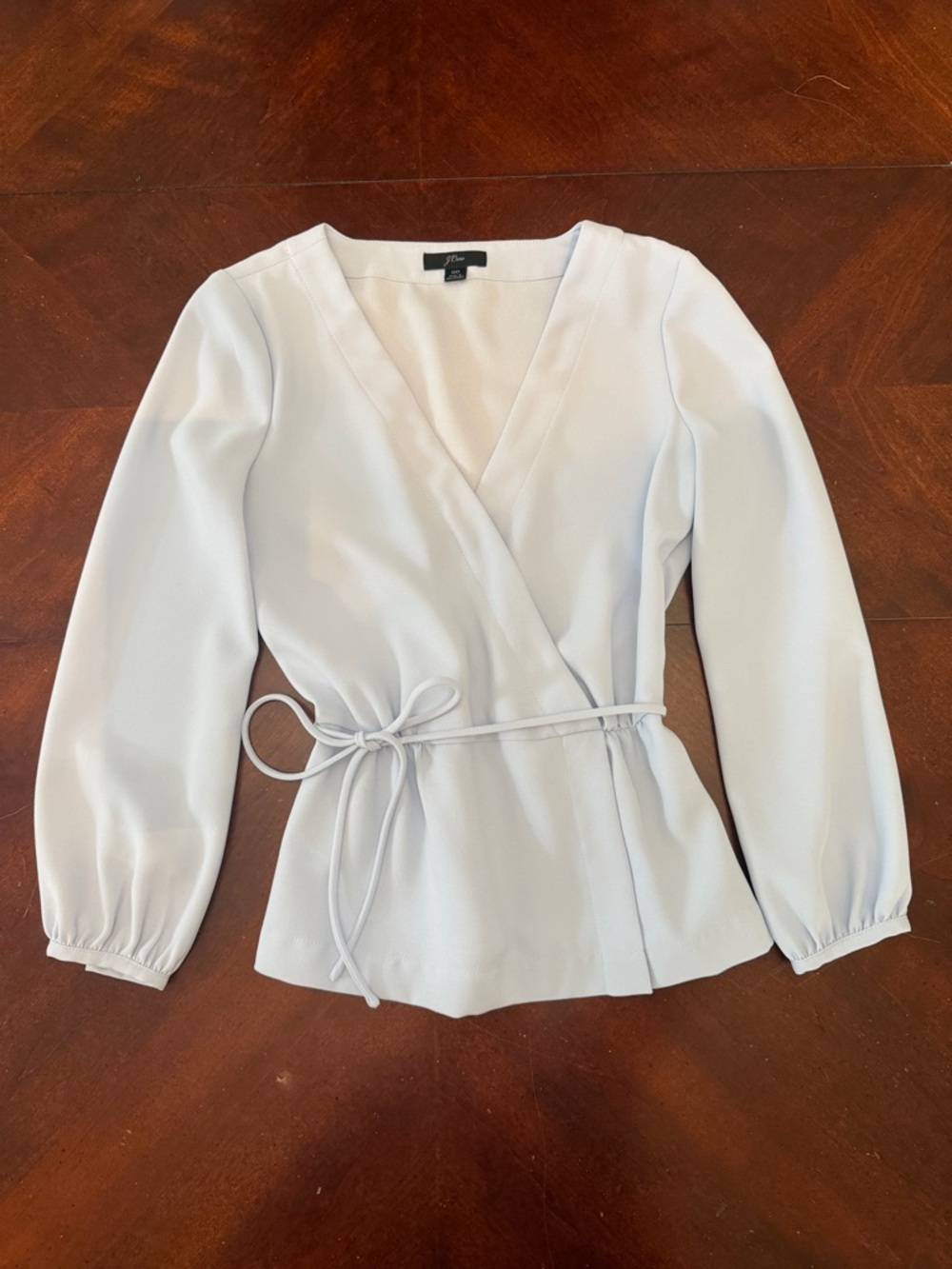 J. Crew Light Blue Wrap Blouse with Self-Tie Waist
